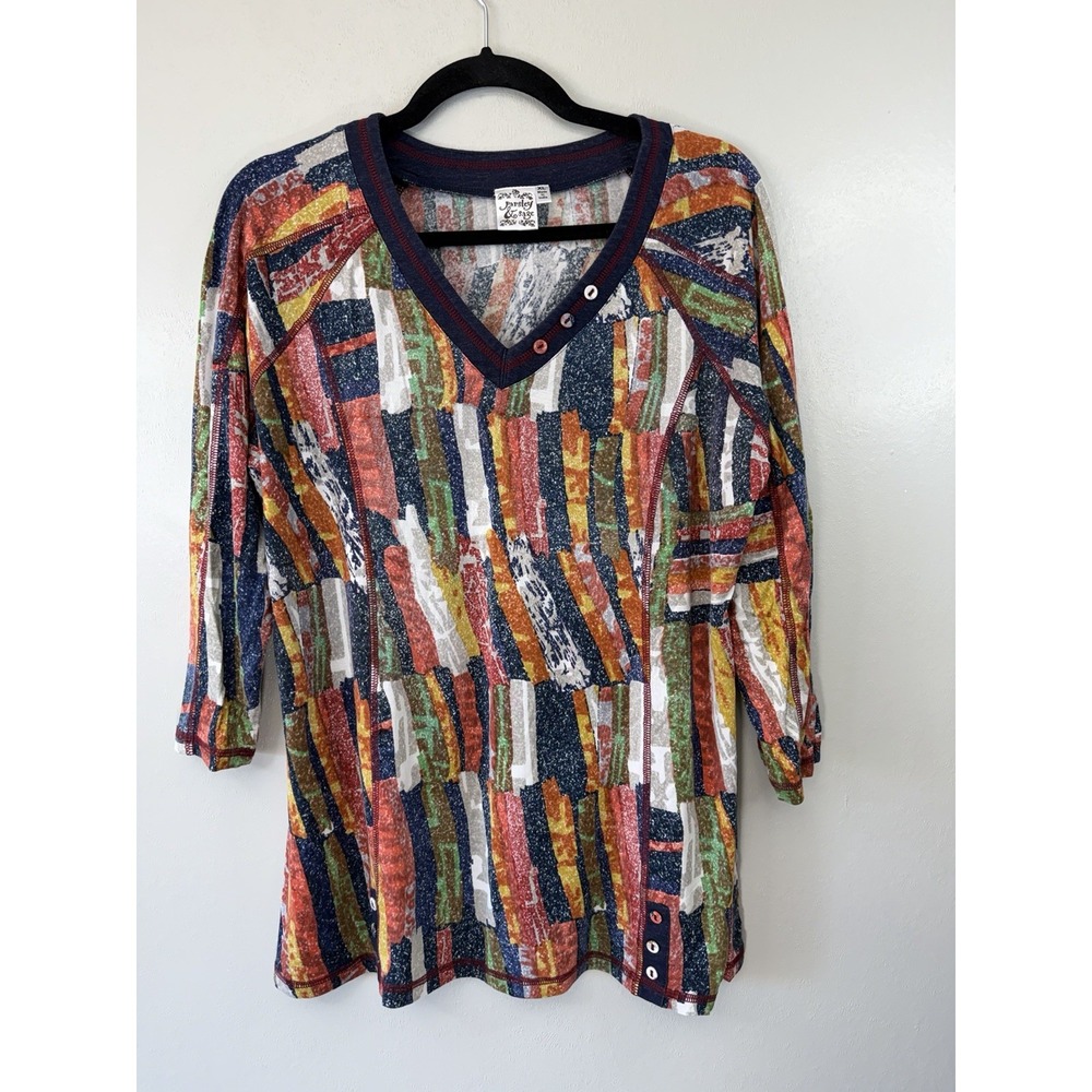 Watercolor V Neck Tunic W Extra Cute Covered Buttons‎ Size XL